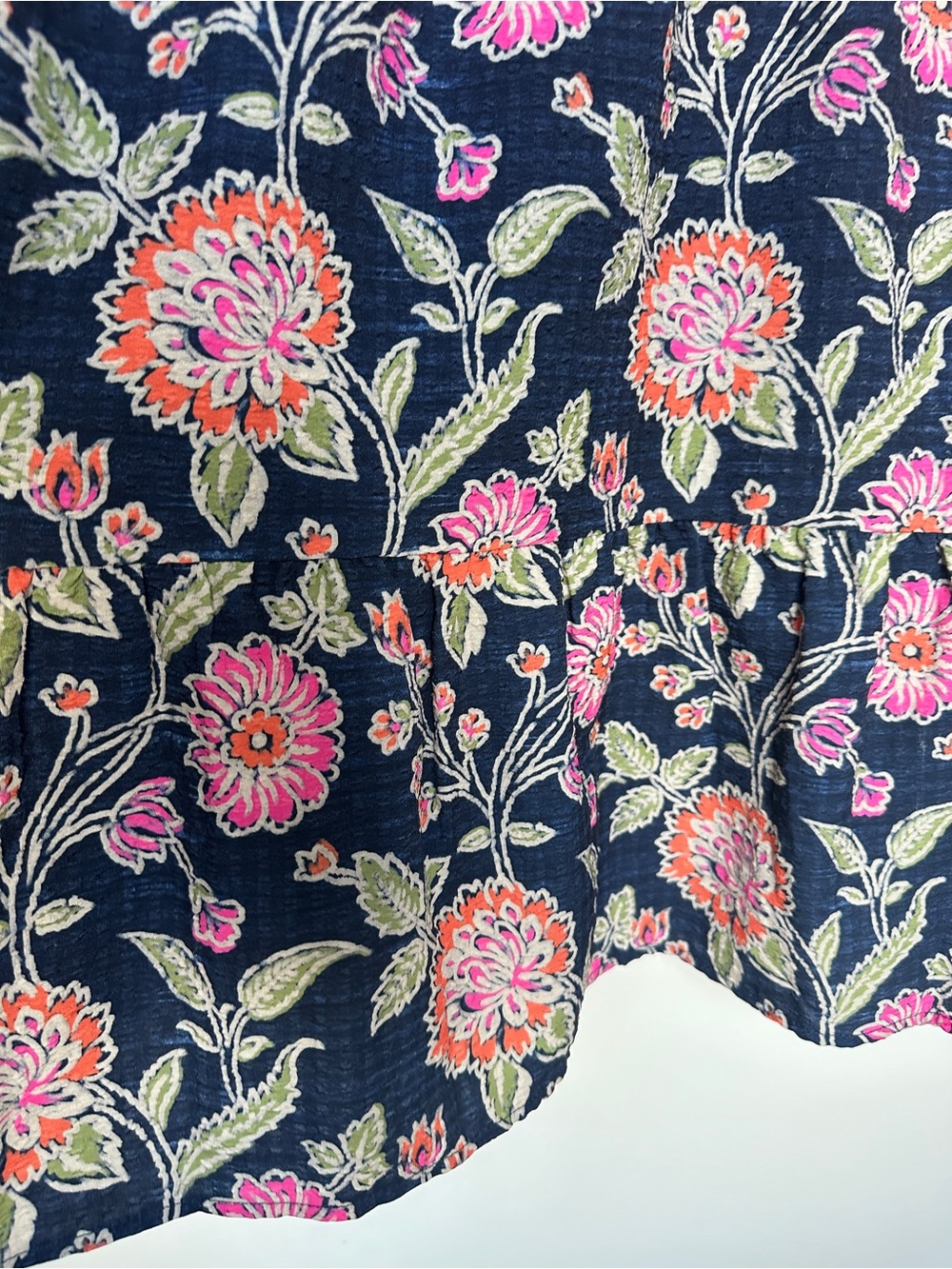 THML Navy Floral Tiered Puff Sleeve Dress with Pink and Orange Blooms - Picture 12 of 12